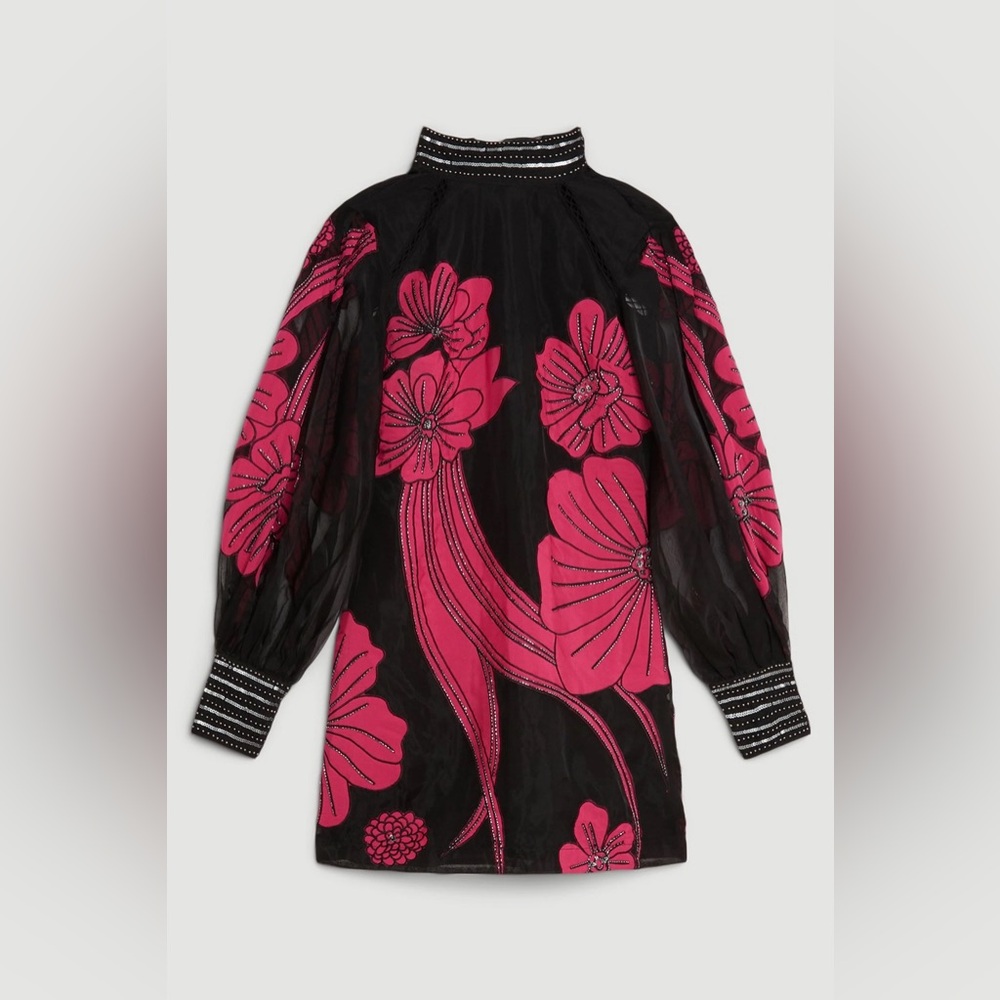 Karen millen Applique Organdie Floral Graphic Woven Mini Dress